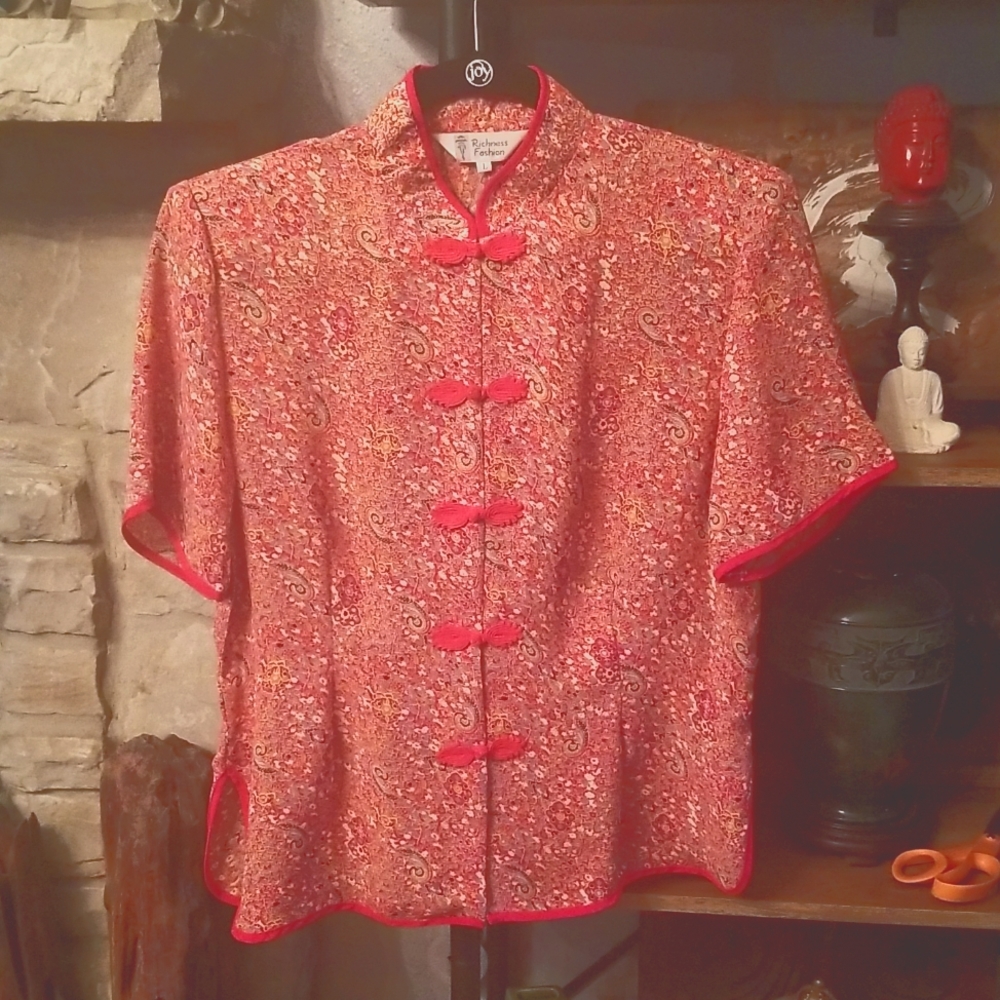 Richness Fashion Asian Style Mostly Red Blouse Size Large